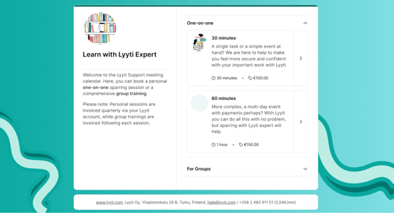 Hannes booking page appointment types