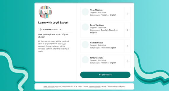 Hannes booking page overview