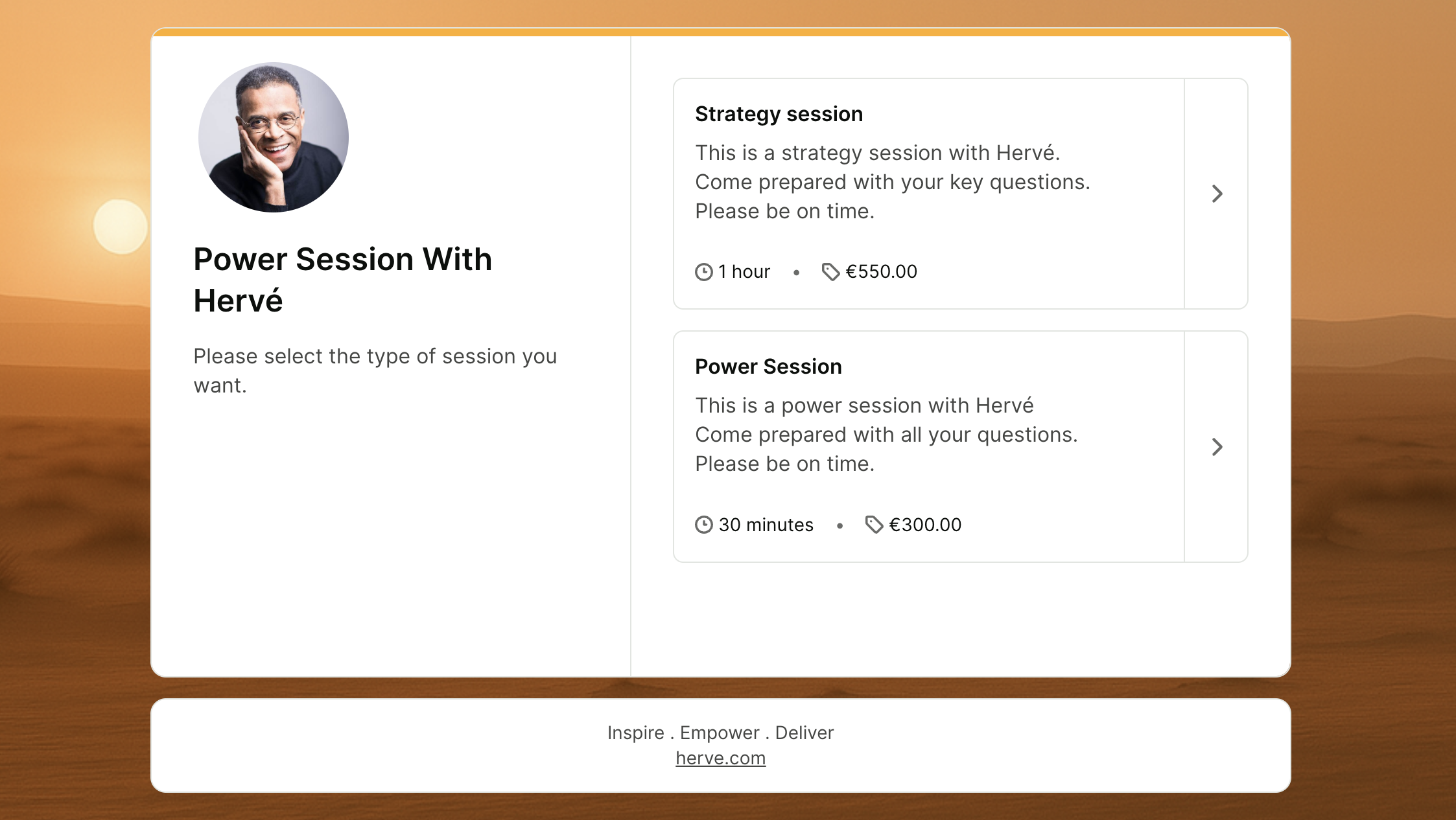 business coach booking page
