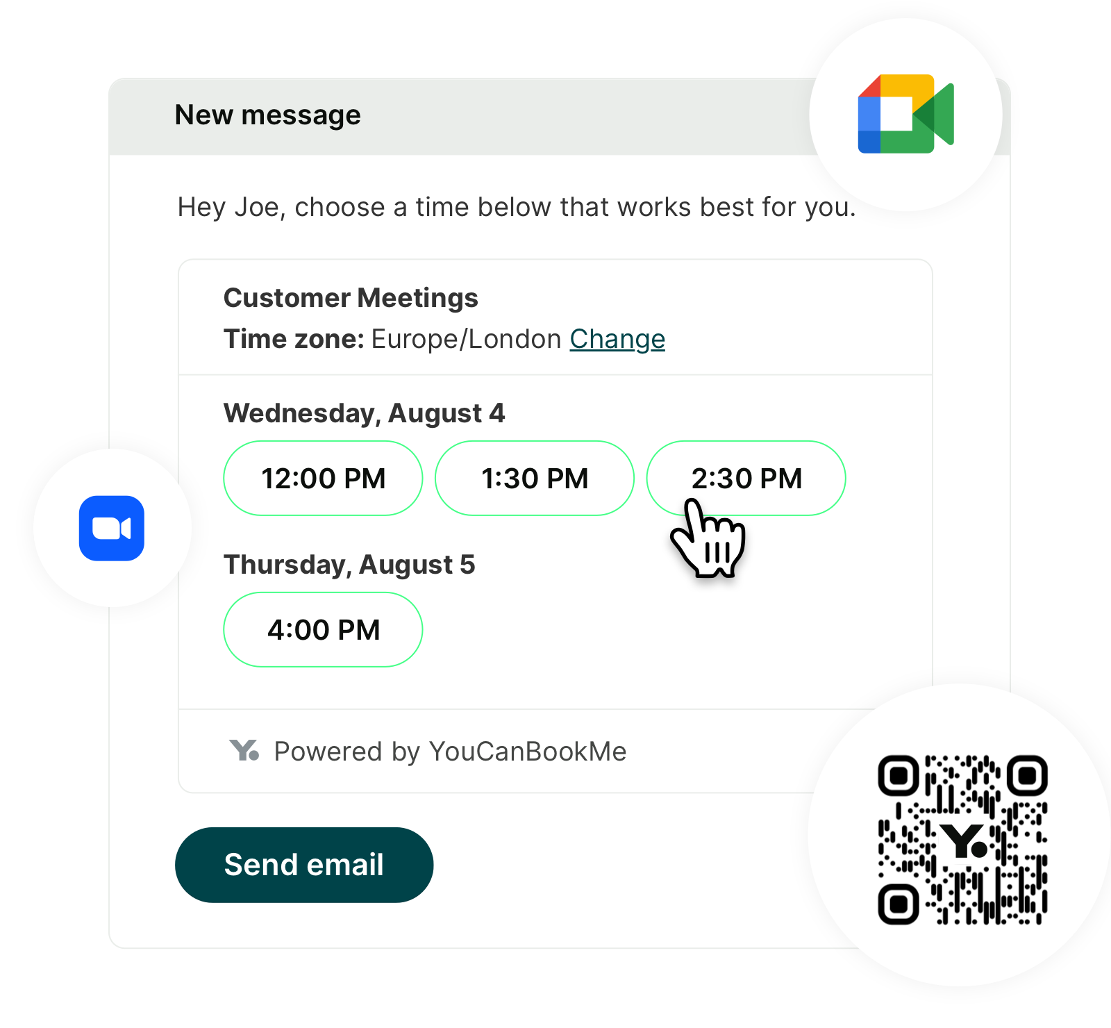 Paste suggested meeting times into emails with YouCanBookMe chrome extension