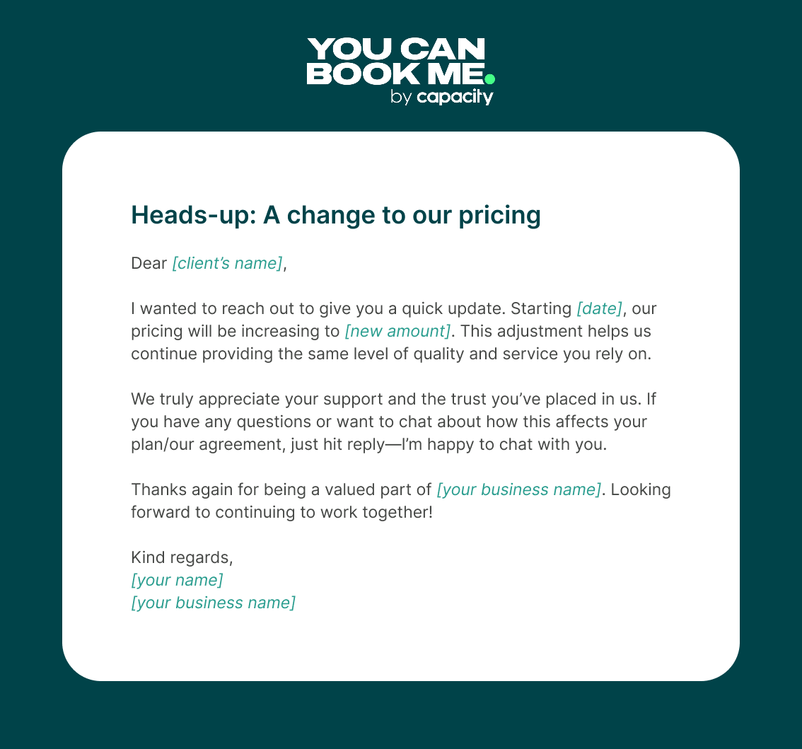 How to write a price increase message - 1 - heads up