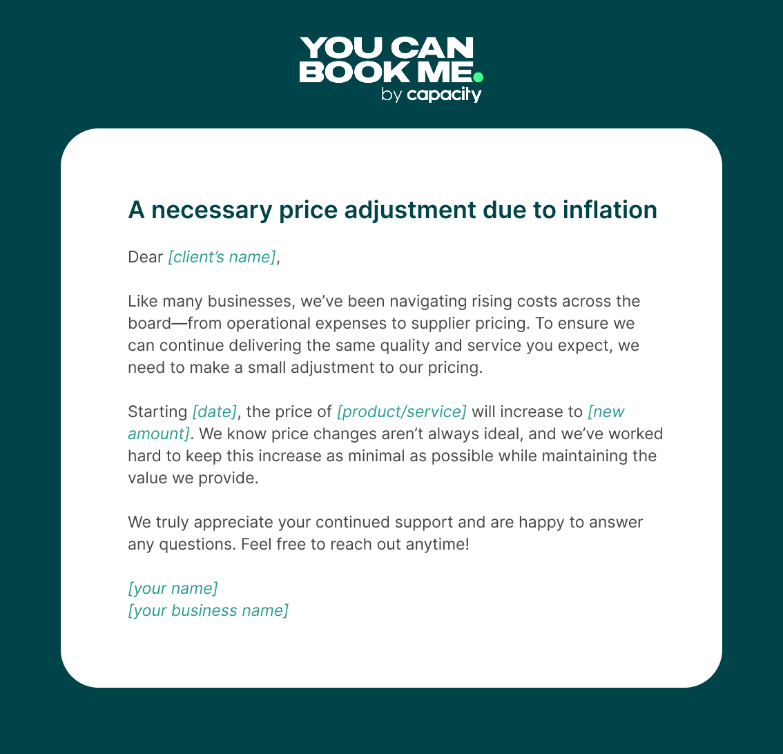 How to write a price increase message - 4 - a necessary price adjustment due to inflation