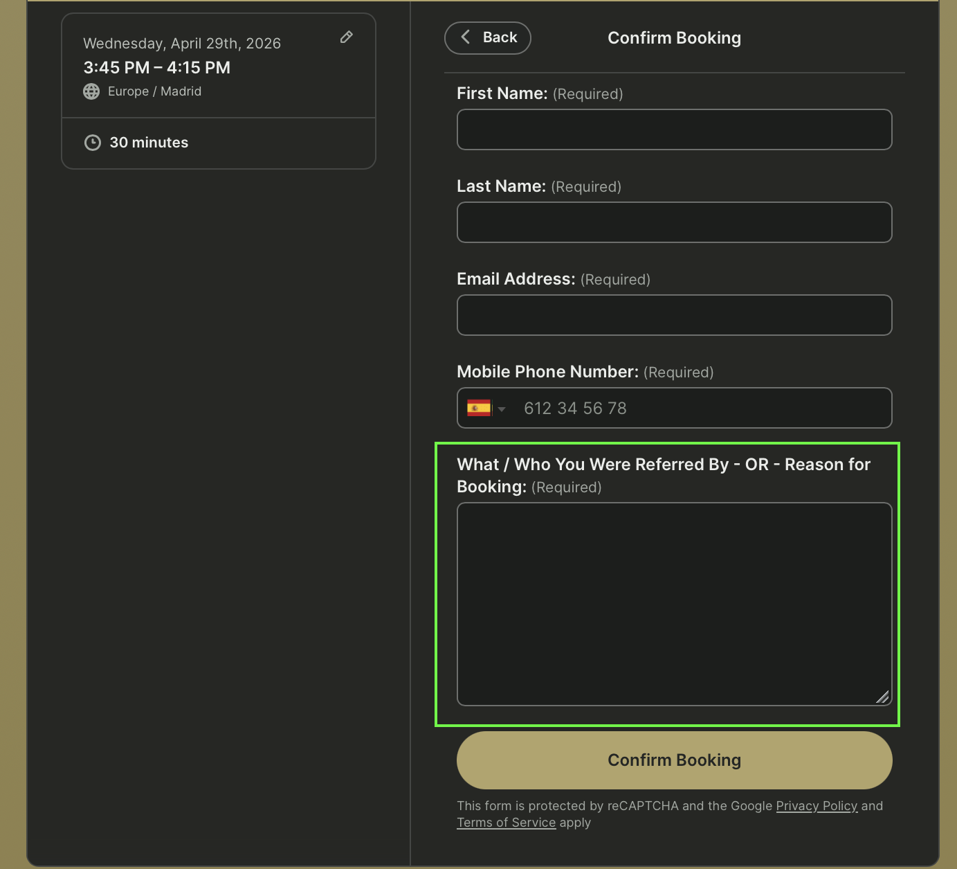 Julian customize booking form