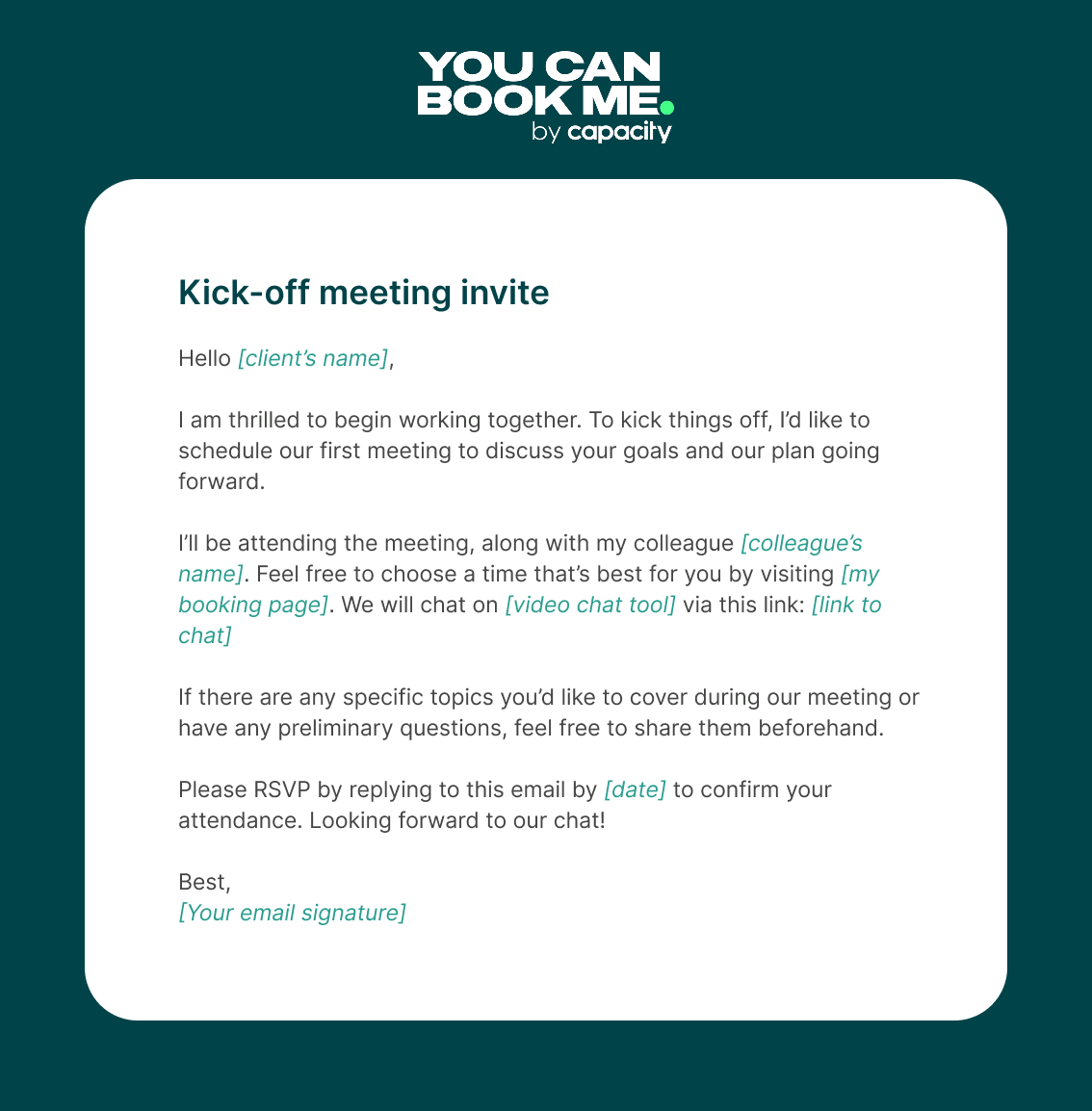 Meeting invitation email template for a first meeting with a new client