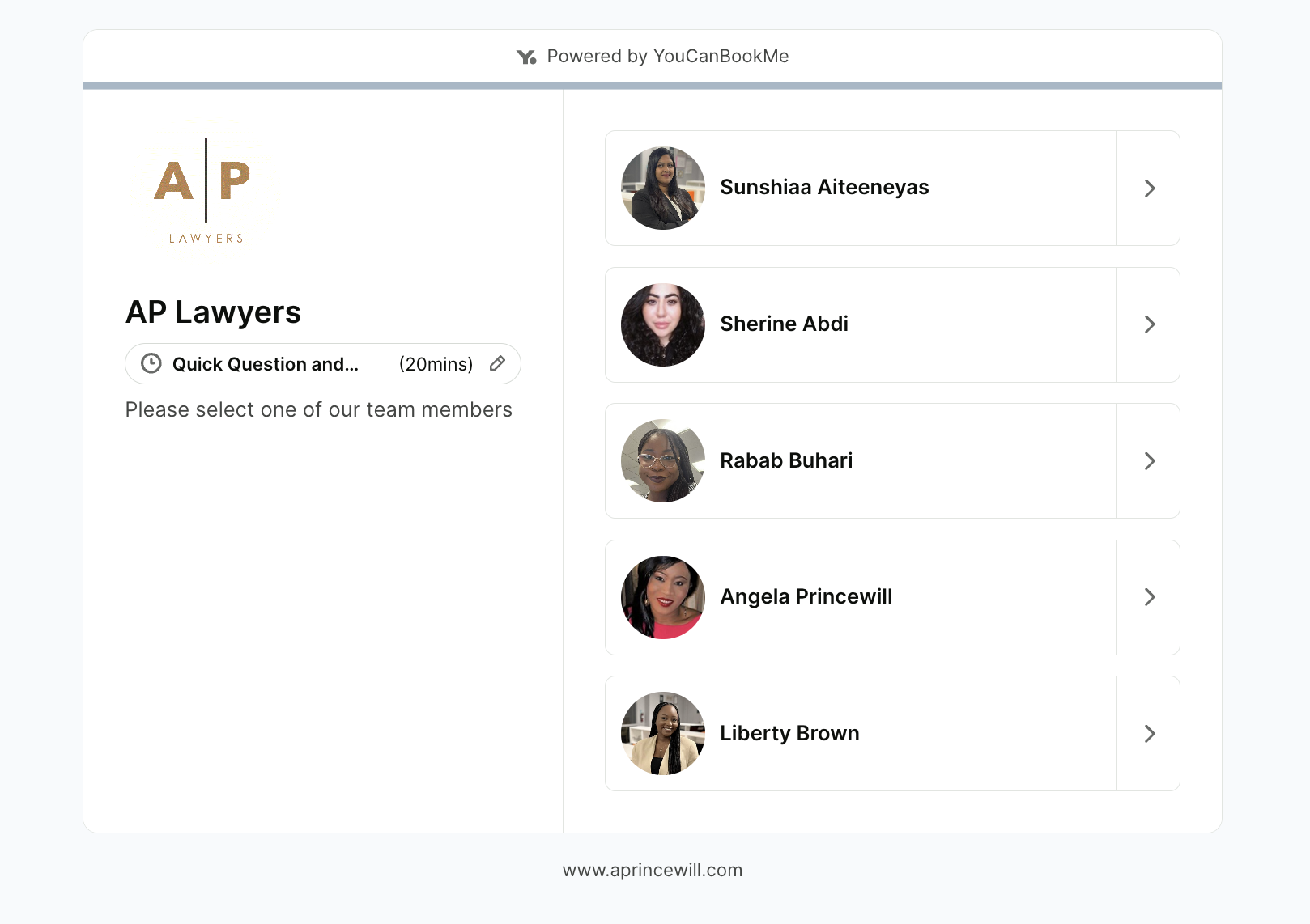 Lawyer Firm using YouCanBookMe