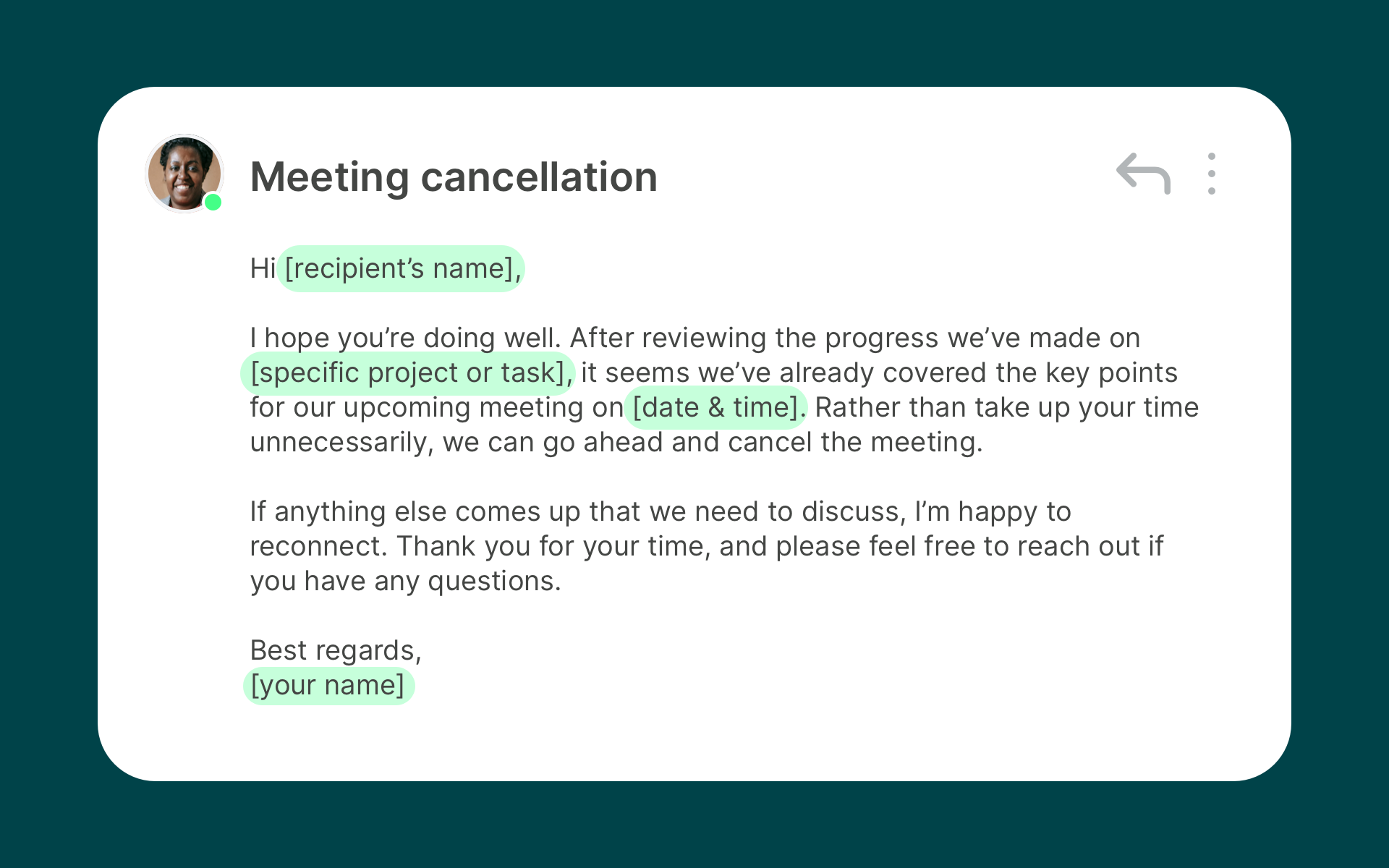 Meeting cancellation email template due to unneeded