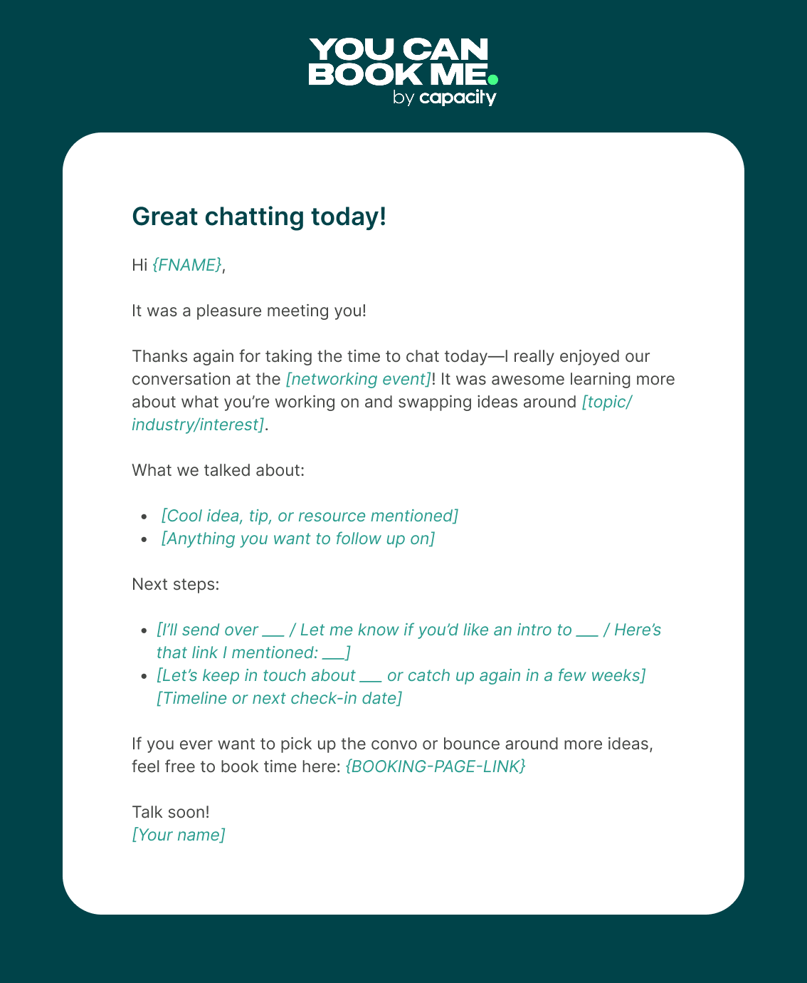 Networking call meeting email follow-up