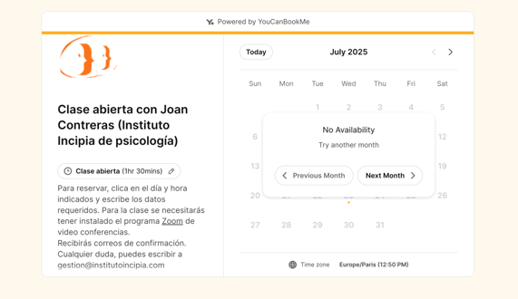 Página de reservas de Joan2