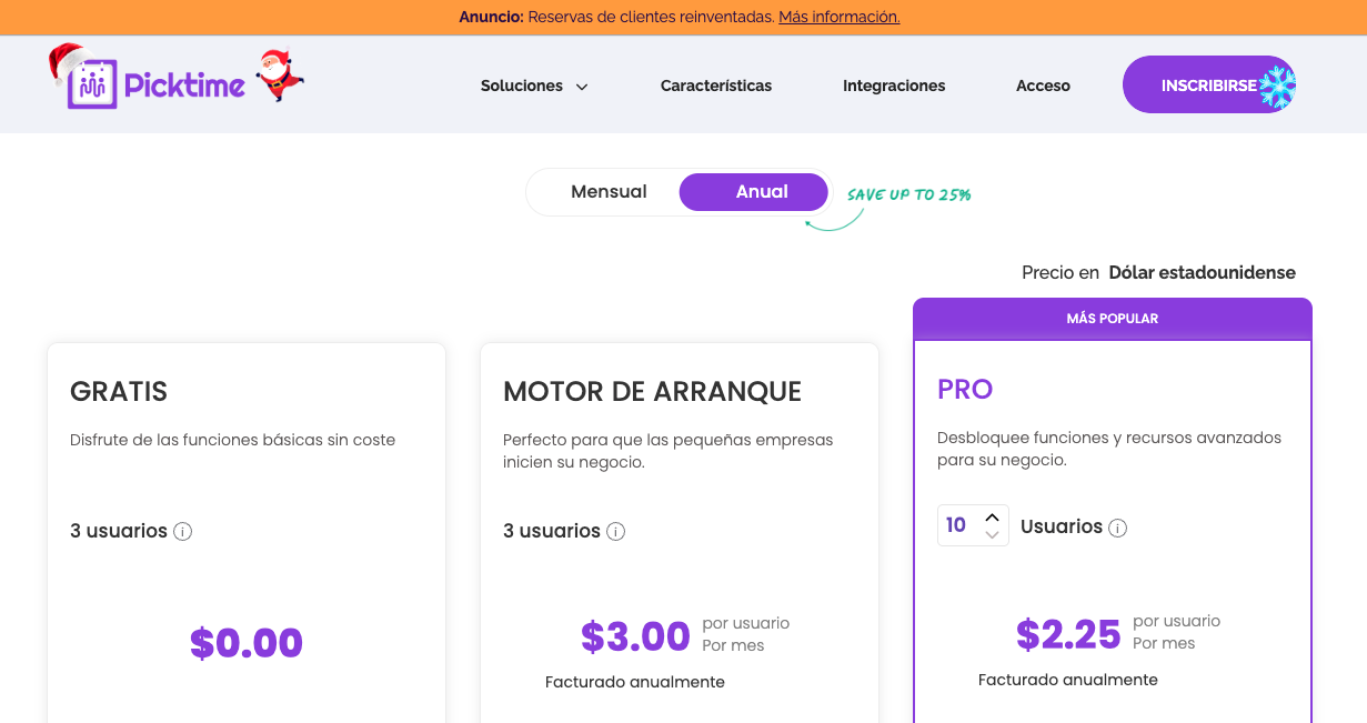 Picktime Pricing Spanish