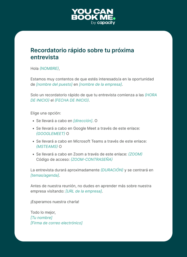 Plantilla de correo de recordatorio para entrevistas uno a uno - Template 2.1