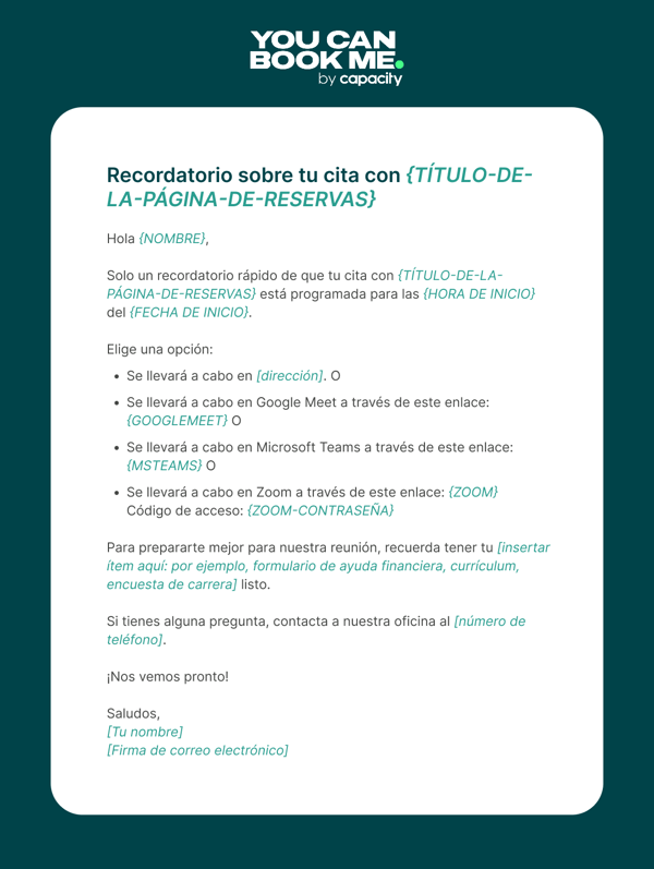 Plantilla de correo para recordar citas estudiantiles - Template 2.9