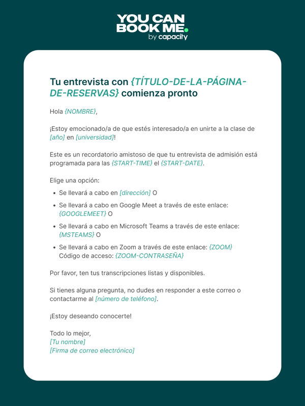 Plantilla de correo para recordar entrevistas de admisiขn - Template 2.7