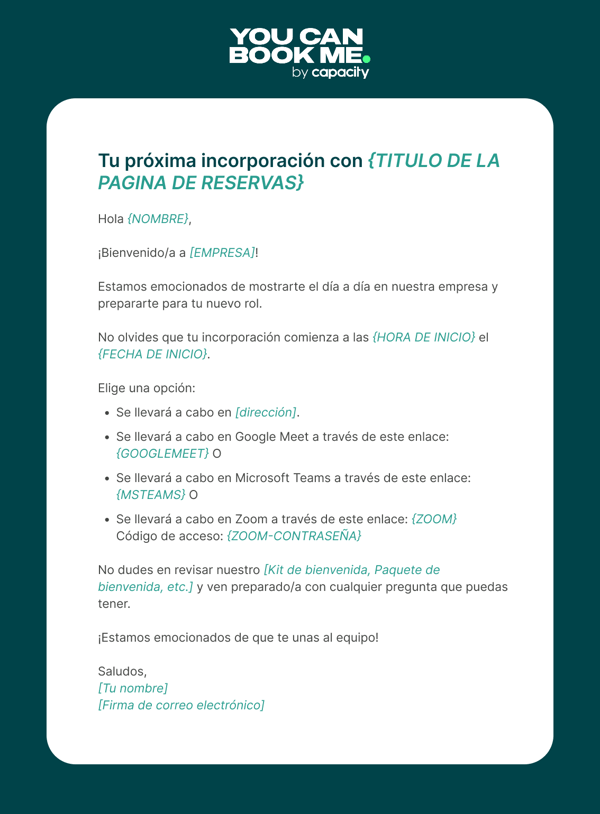 Plantilla de correo para recordar la incorporaciขn de nuevos empleados - Template 2.3