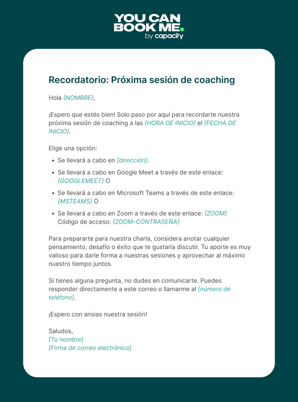 Plantilla de correo para recordar sesiones de coaching - Template 2.4