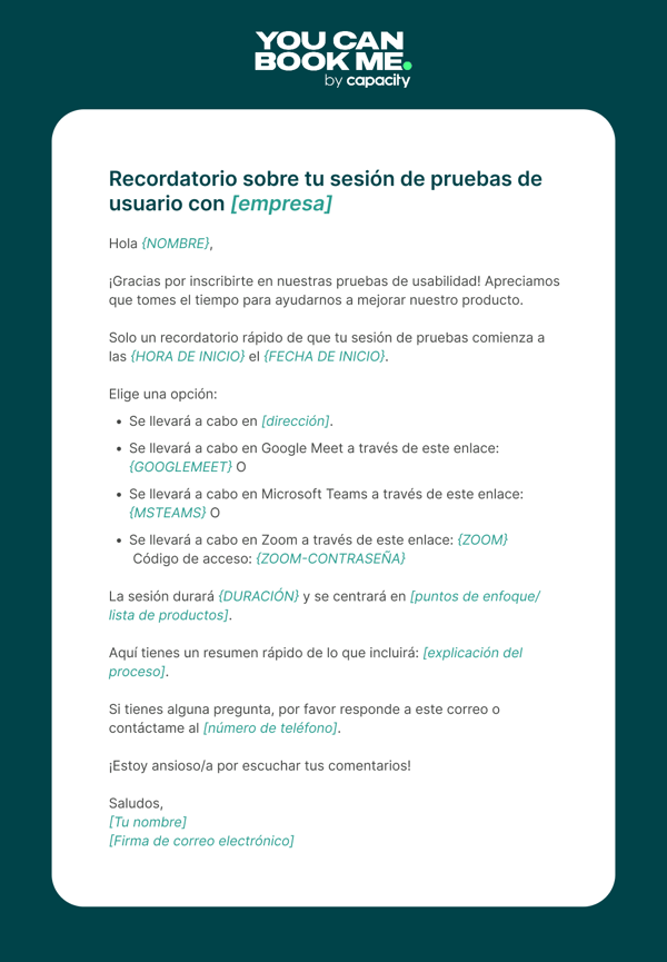 Plantilla de correo para recordar sesiones de pruebas de usuario - Template 2.5
