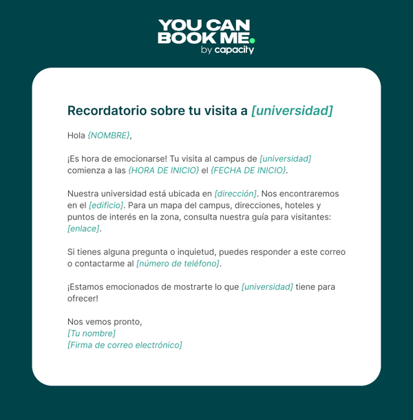 Plantilla de correo para recordar visitas al campus - Template 2.8
