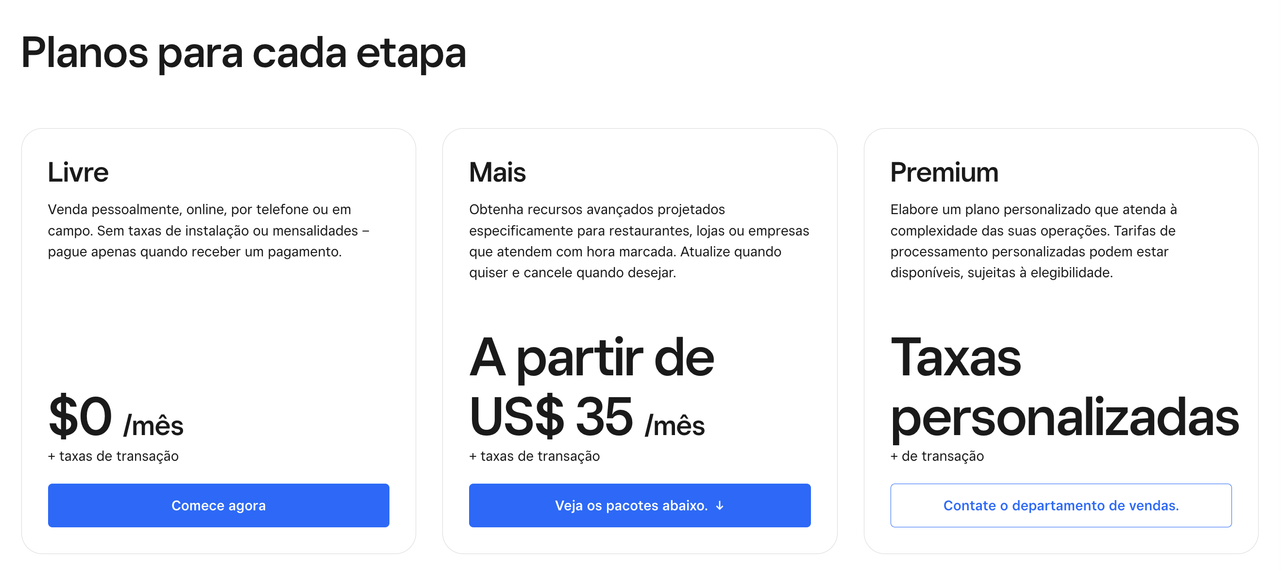 Square Appointments Pricing Portuguese