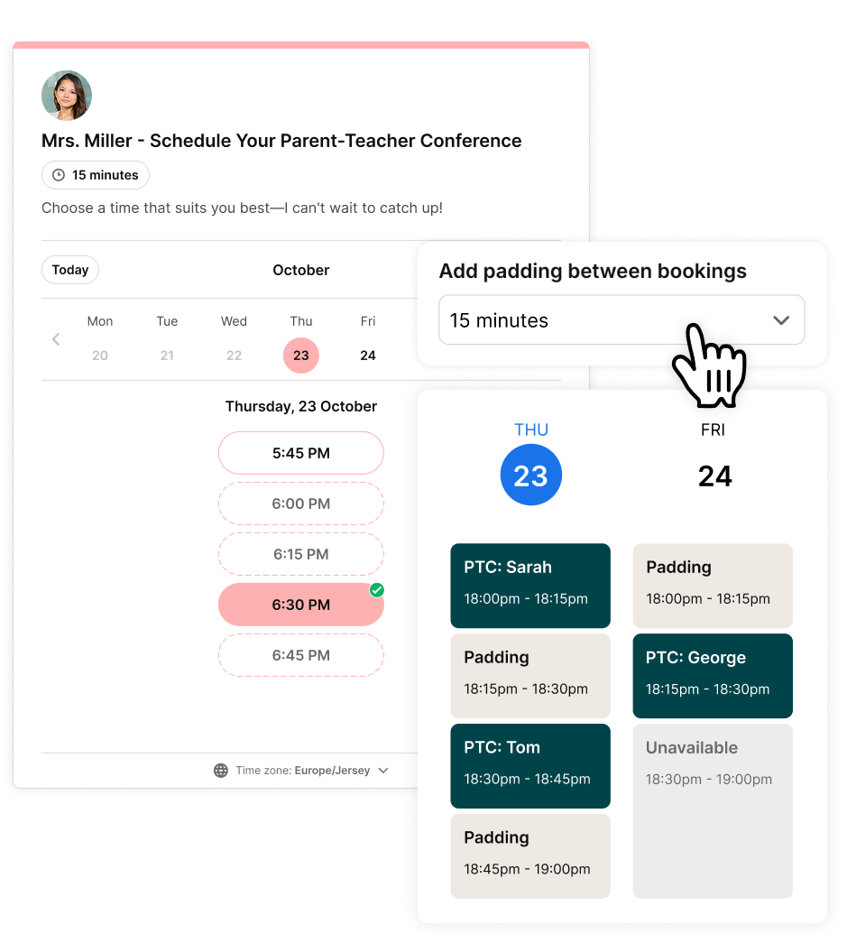 Protect your time with automatic padding in between parent-teacher meetings