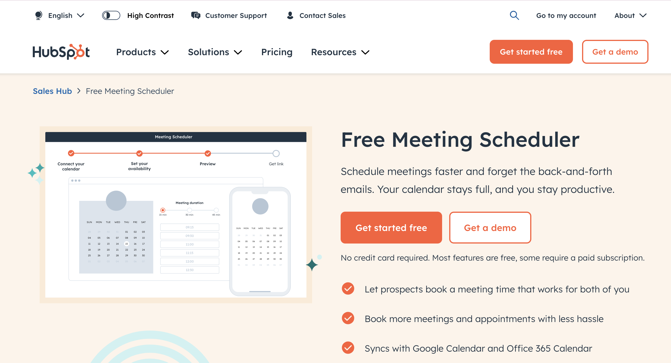 HubSpot Scheduling App Home page