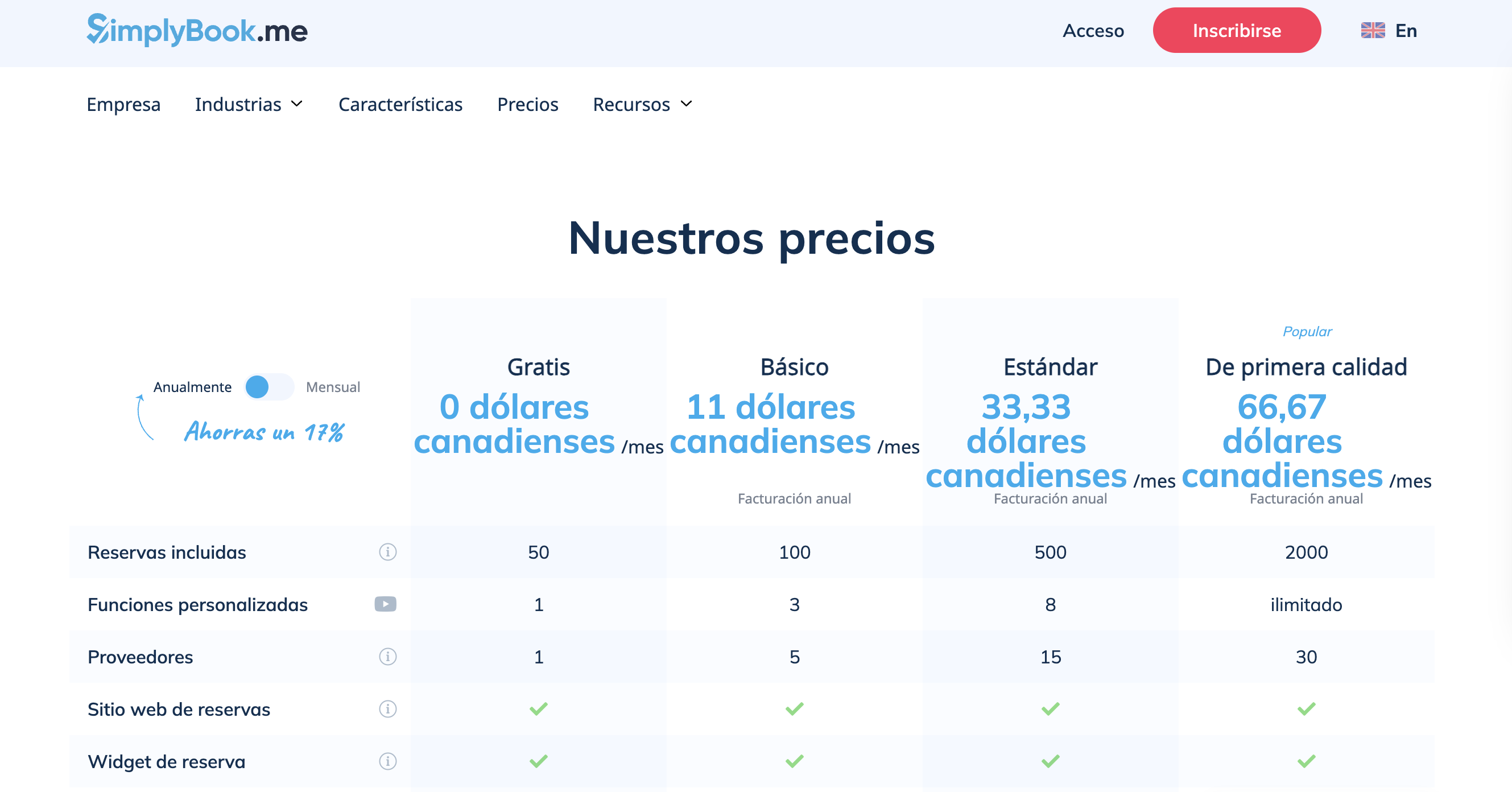 Precios de programación de SimplyBook.me