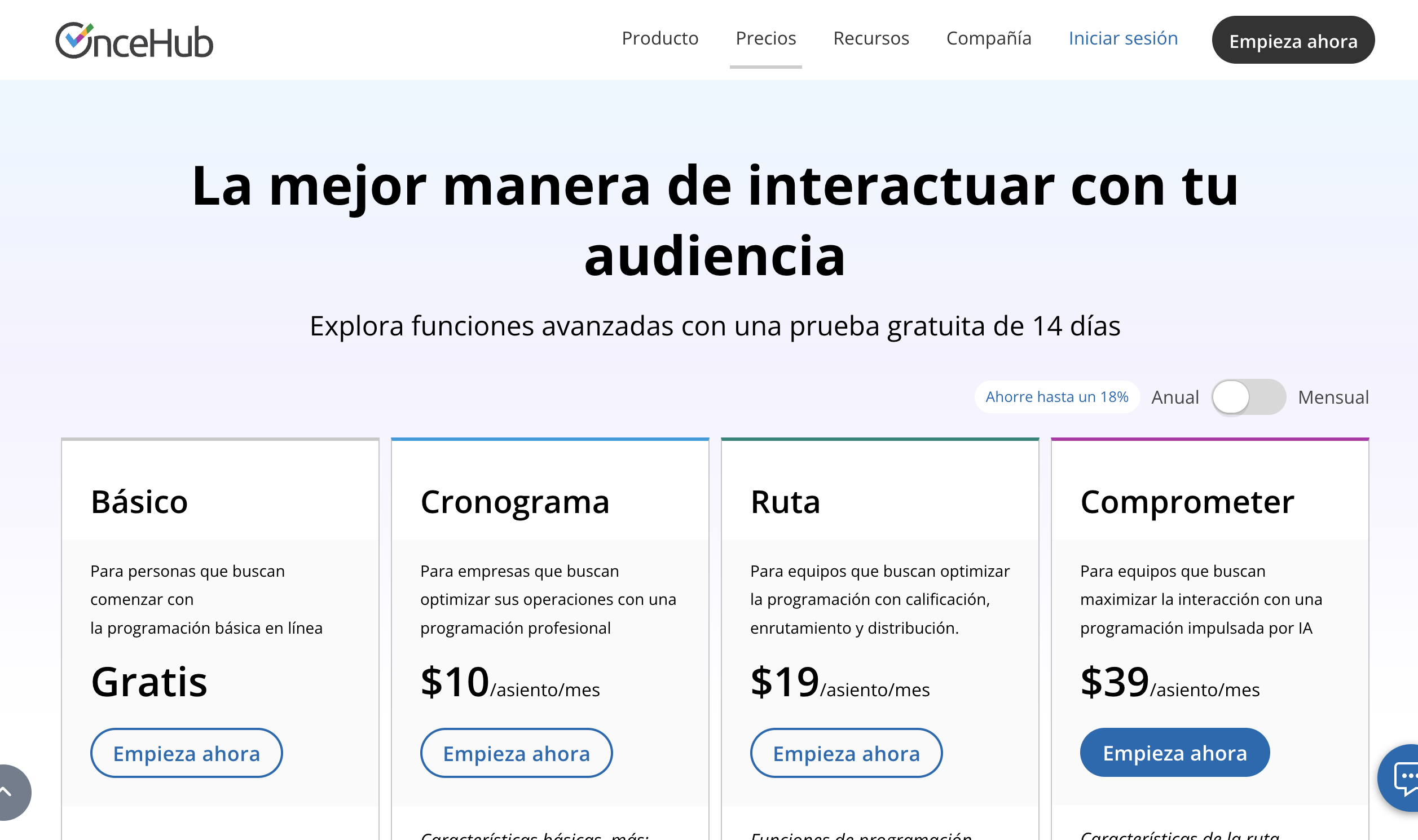 Precios del programador en línea OnceHub