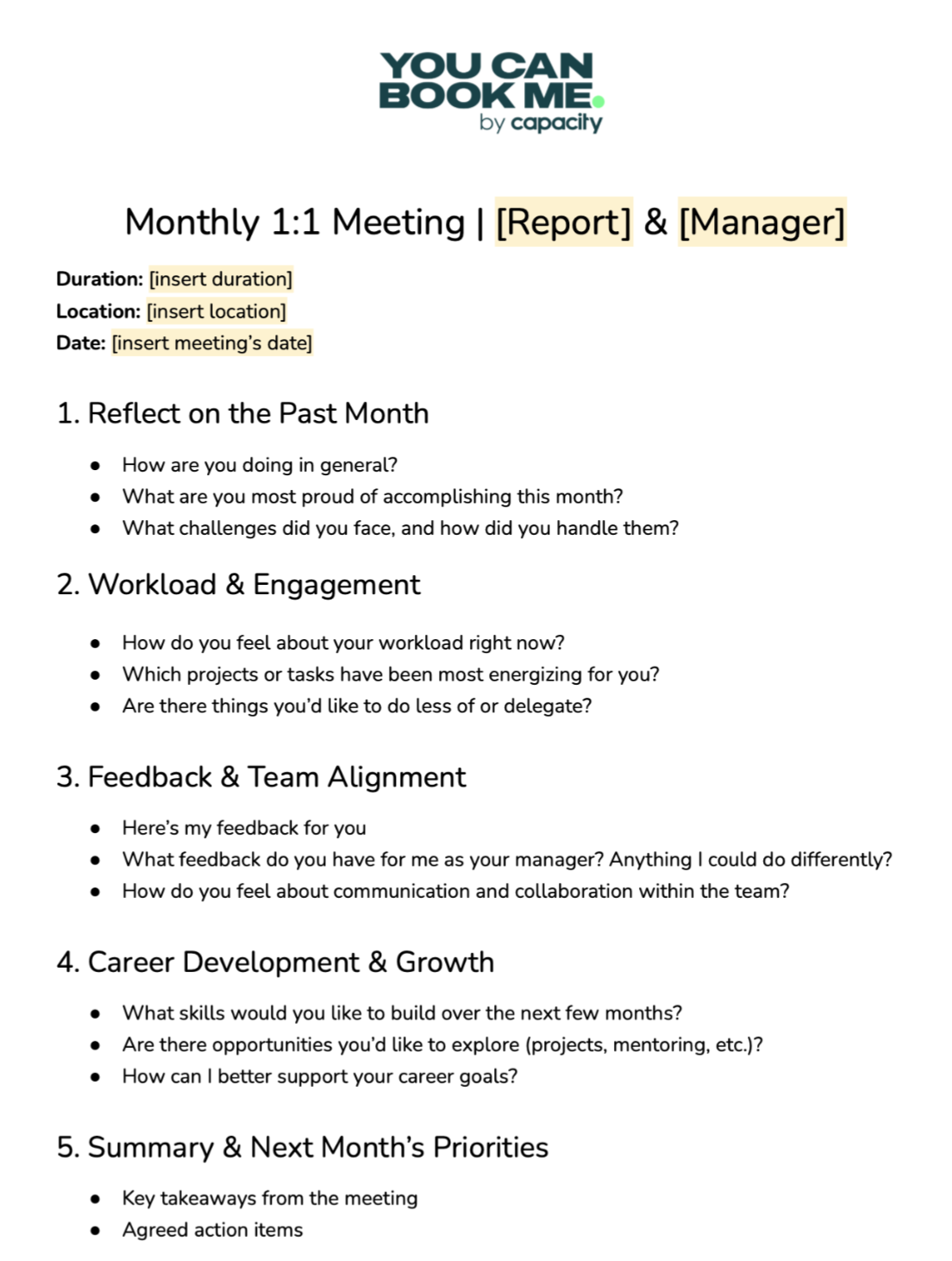 monthly 1 on 1 meeting template