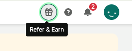 Click on the Refer &amp; Earn gift icon to get started with YCBMs referral program