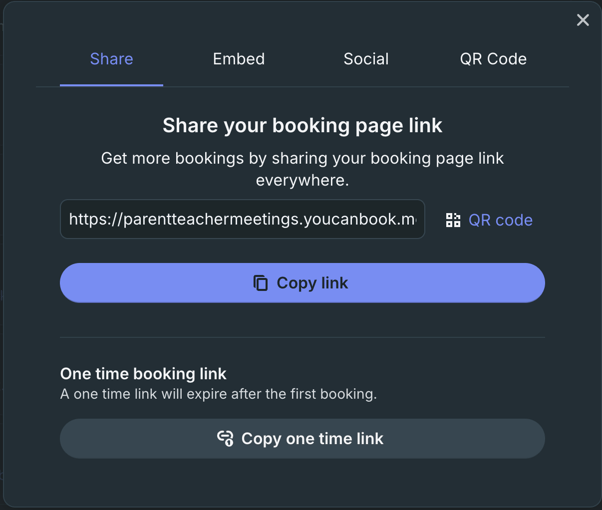 Share your booking link with parents