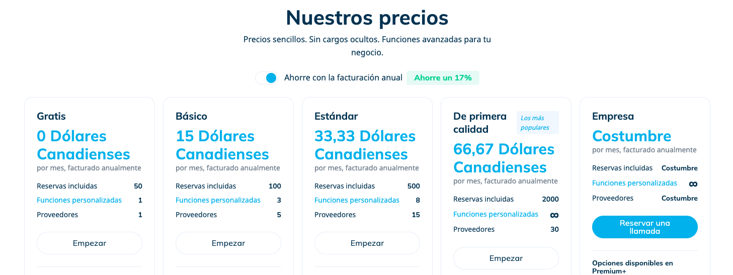 Simplybook.me Pricing Spanish