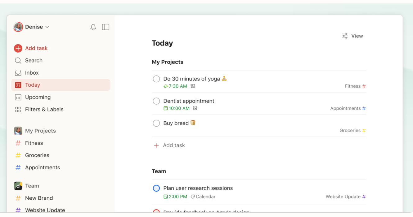 A task management app interface showing 