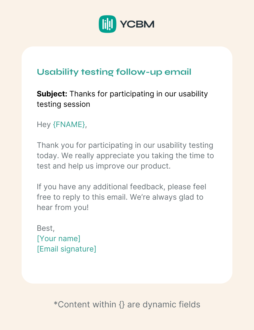Usability testing follow-up email template