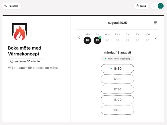 Värmekoncept Youcanbookme booking page