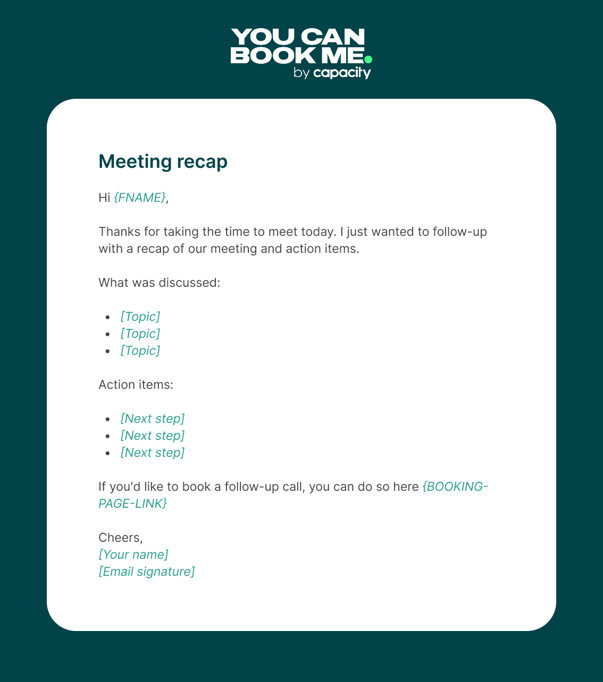 Writing Meeting Follow-up Emails Template 1 Meeting Recap