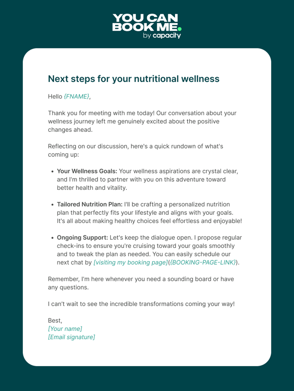 Writing Meeting Follow-up Emails Template 14 next steps for your nutritional wellness