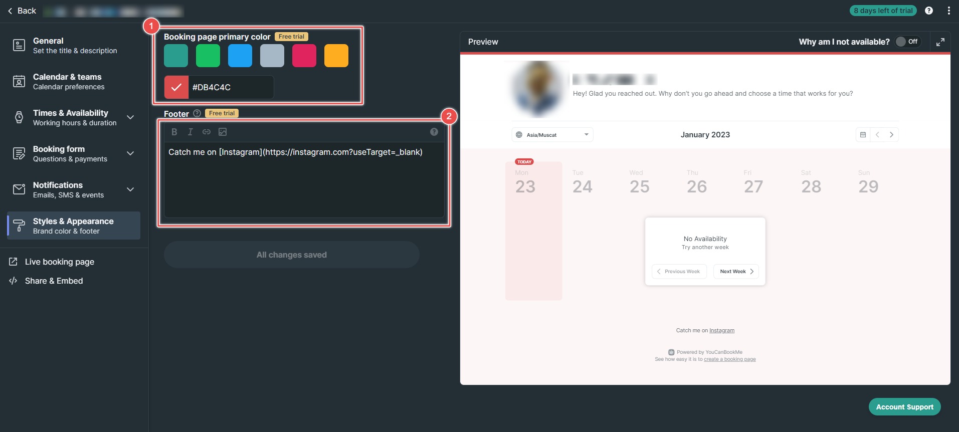 YCBM Custom Booking Page Color Editor