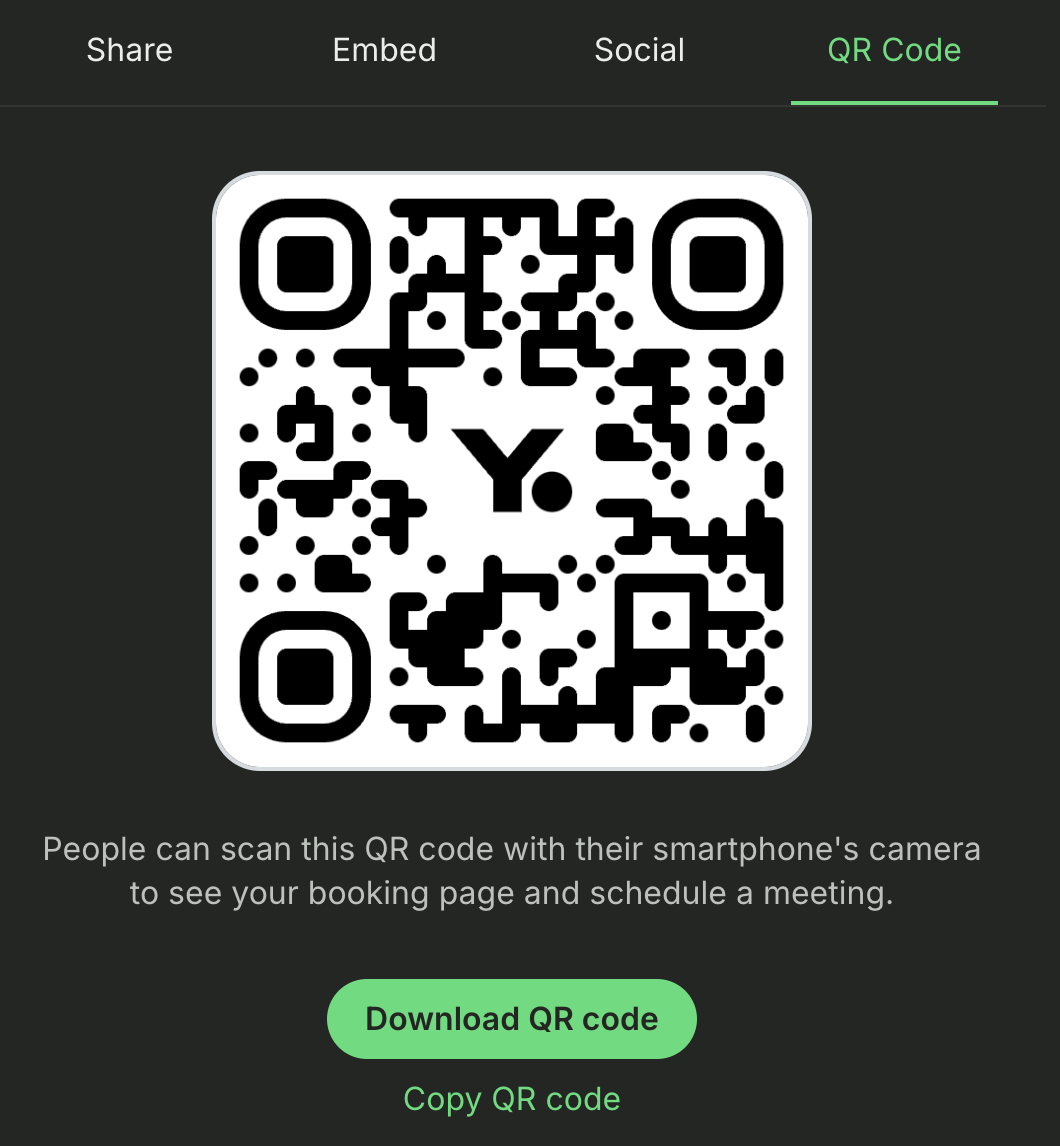 YouCanBookMe share your booking page via QR code