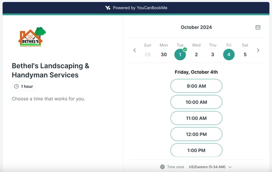YouCanBookMe landscaping and handyman services booking page UPDATED