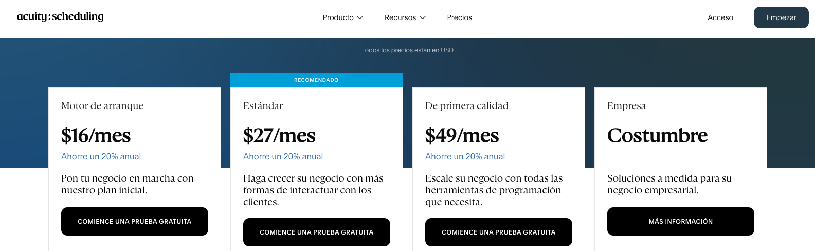 acuity scheduling pricing spanish