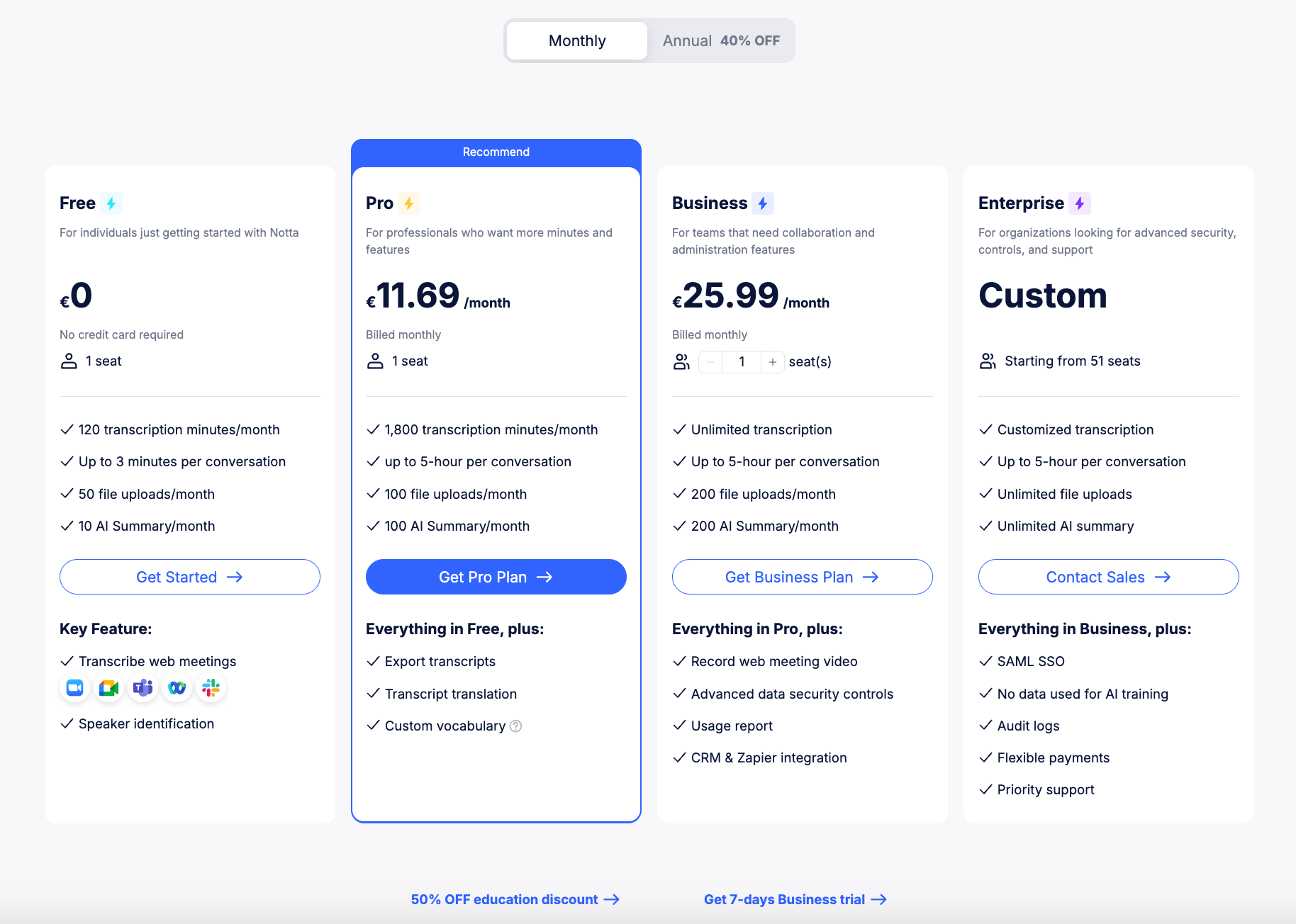 Notta Pricing