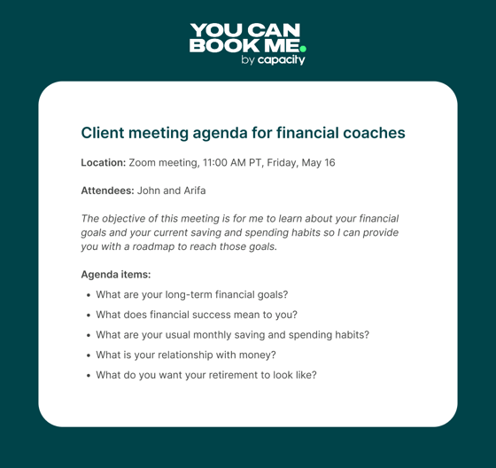 client meeting agenda template for financial coaches