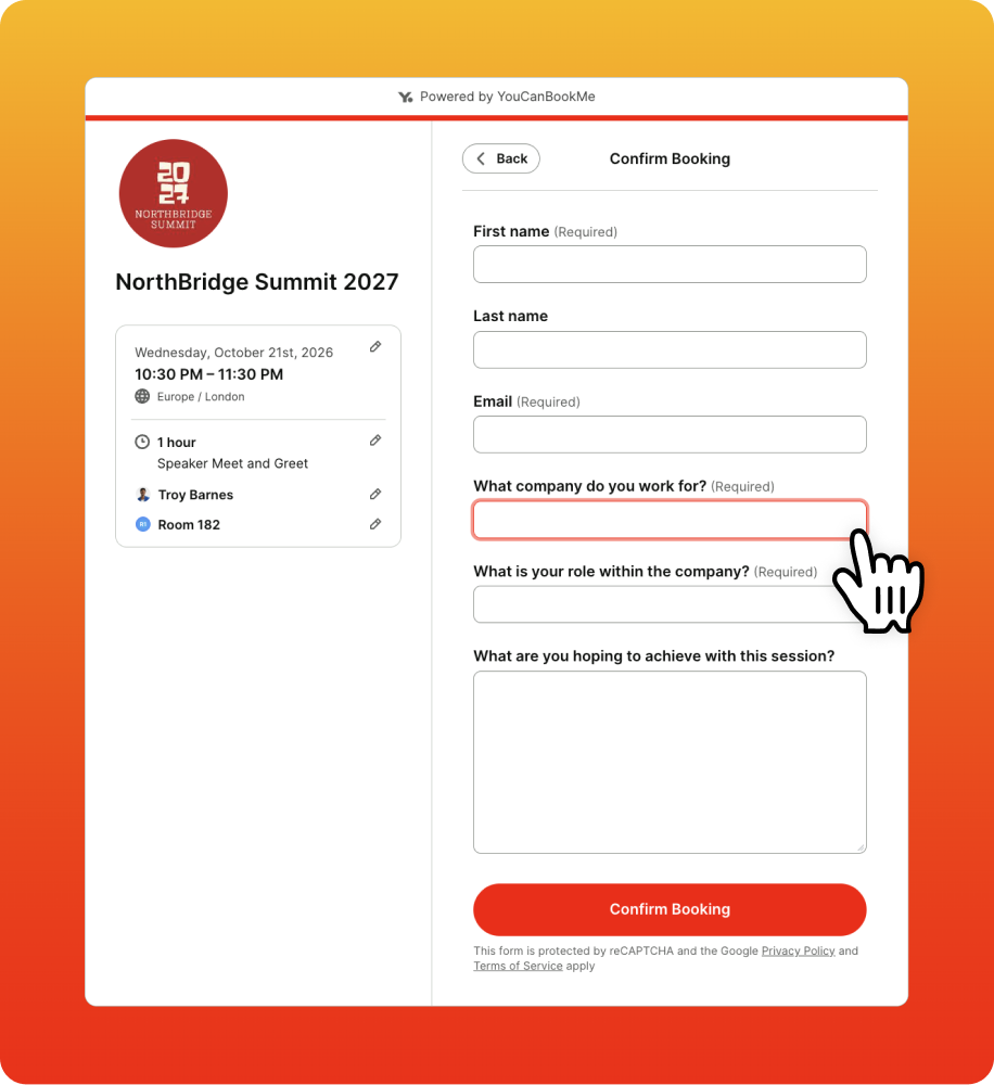 conference scheduling booking form