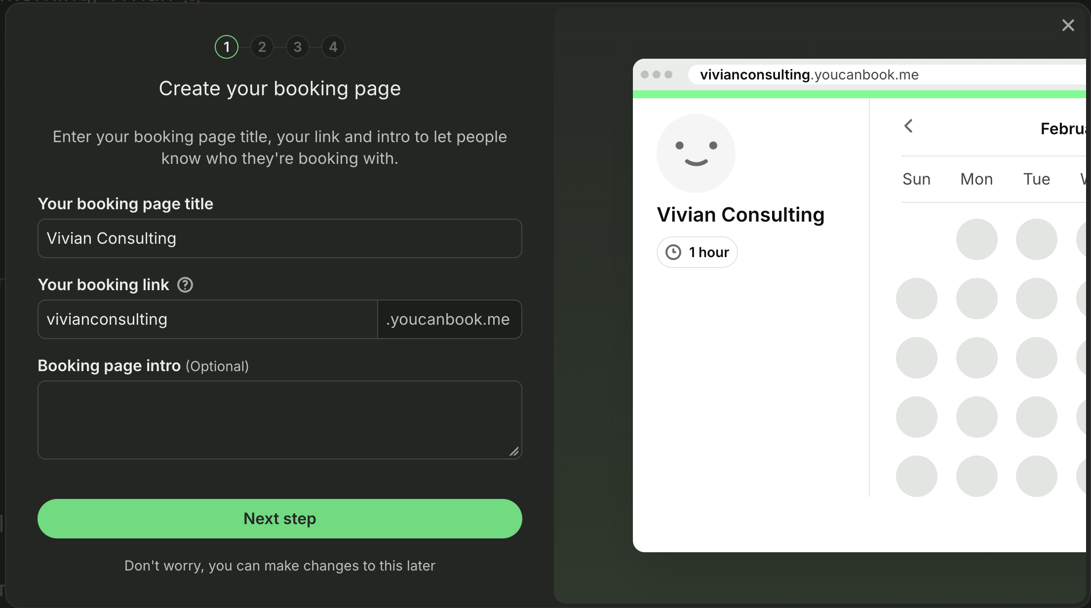 create your booking page ycbm