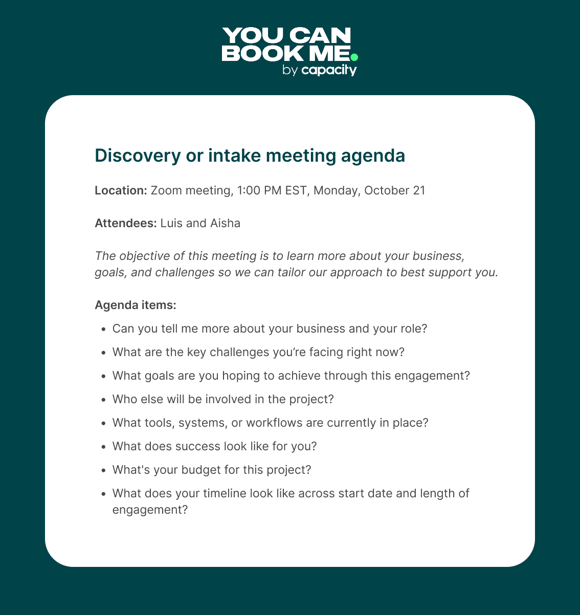 discovery meeting agenda template