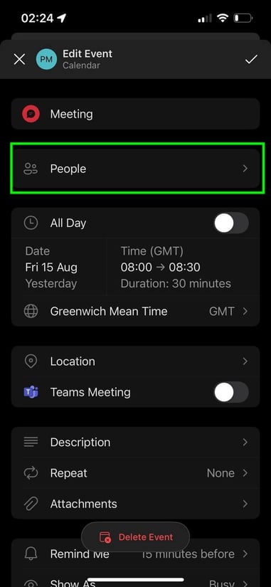 edit event iphone app