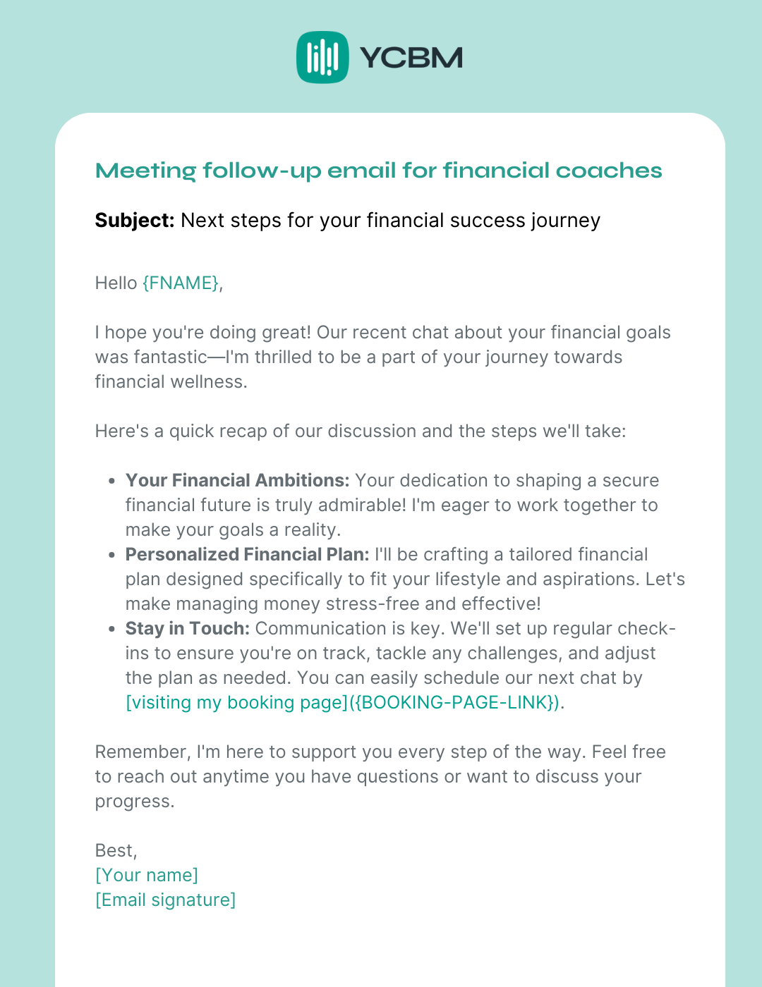 financial coach meeting follow-up