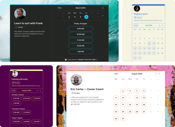 booking page examples from the YCBM individual plan