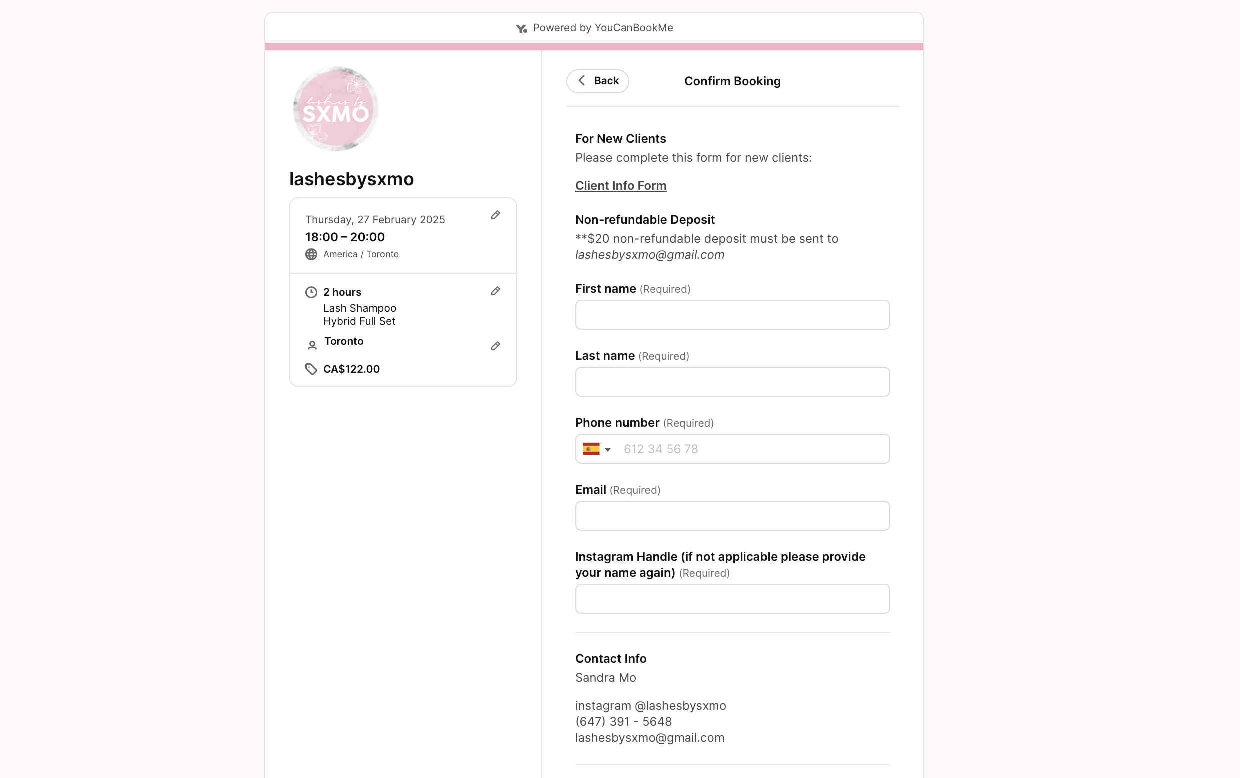 lashes booking form template