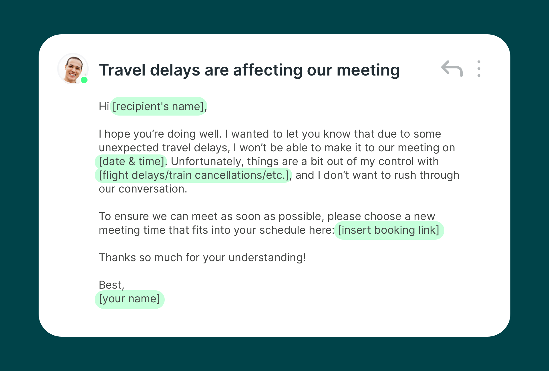 meetign cancellation email template due to travel delays