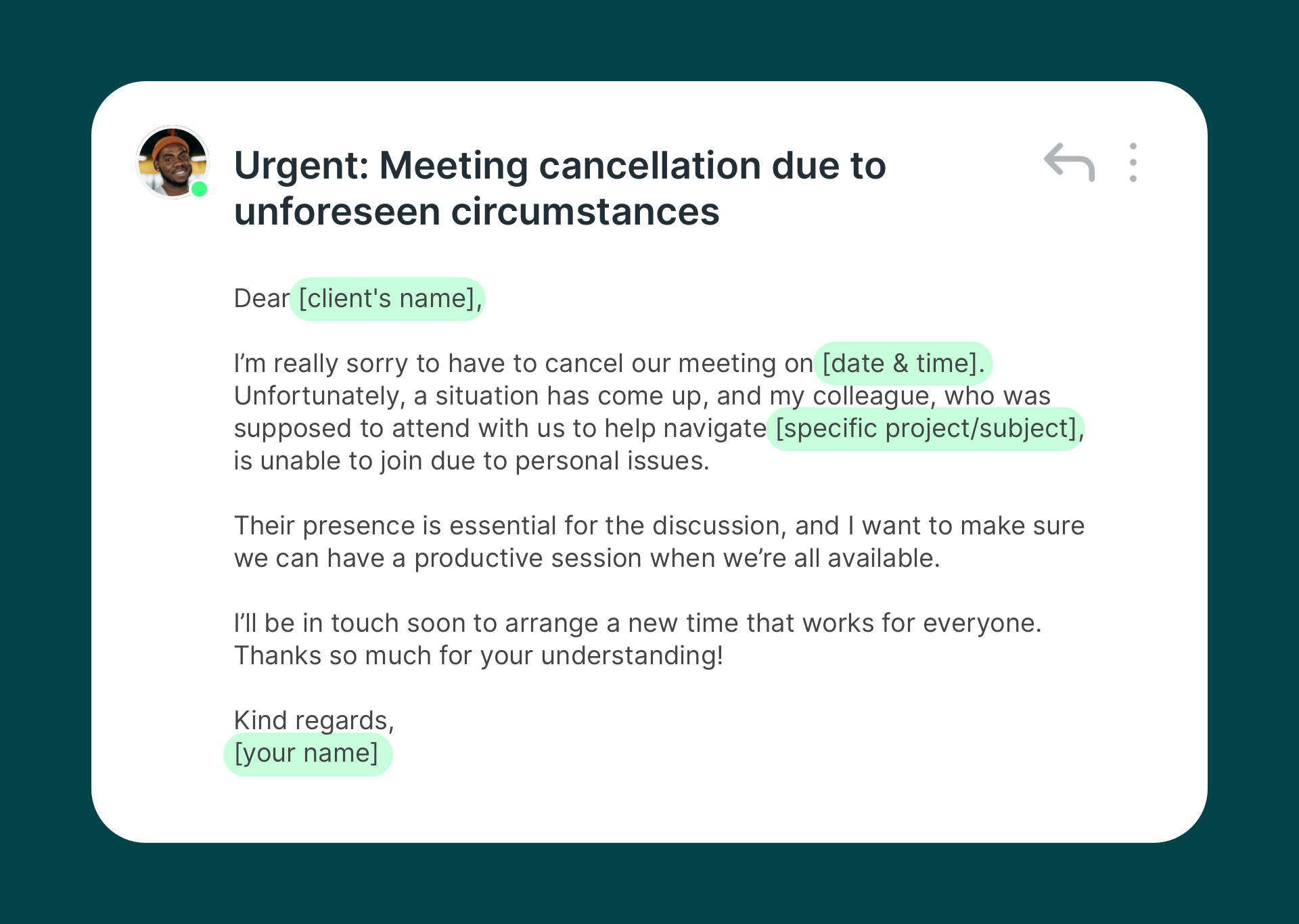 meeting cancellation email template due to unforeseen circumstances