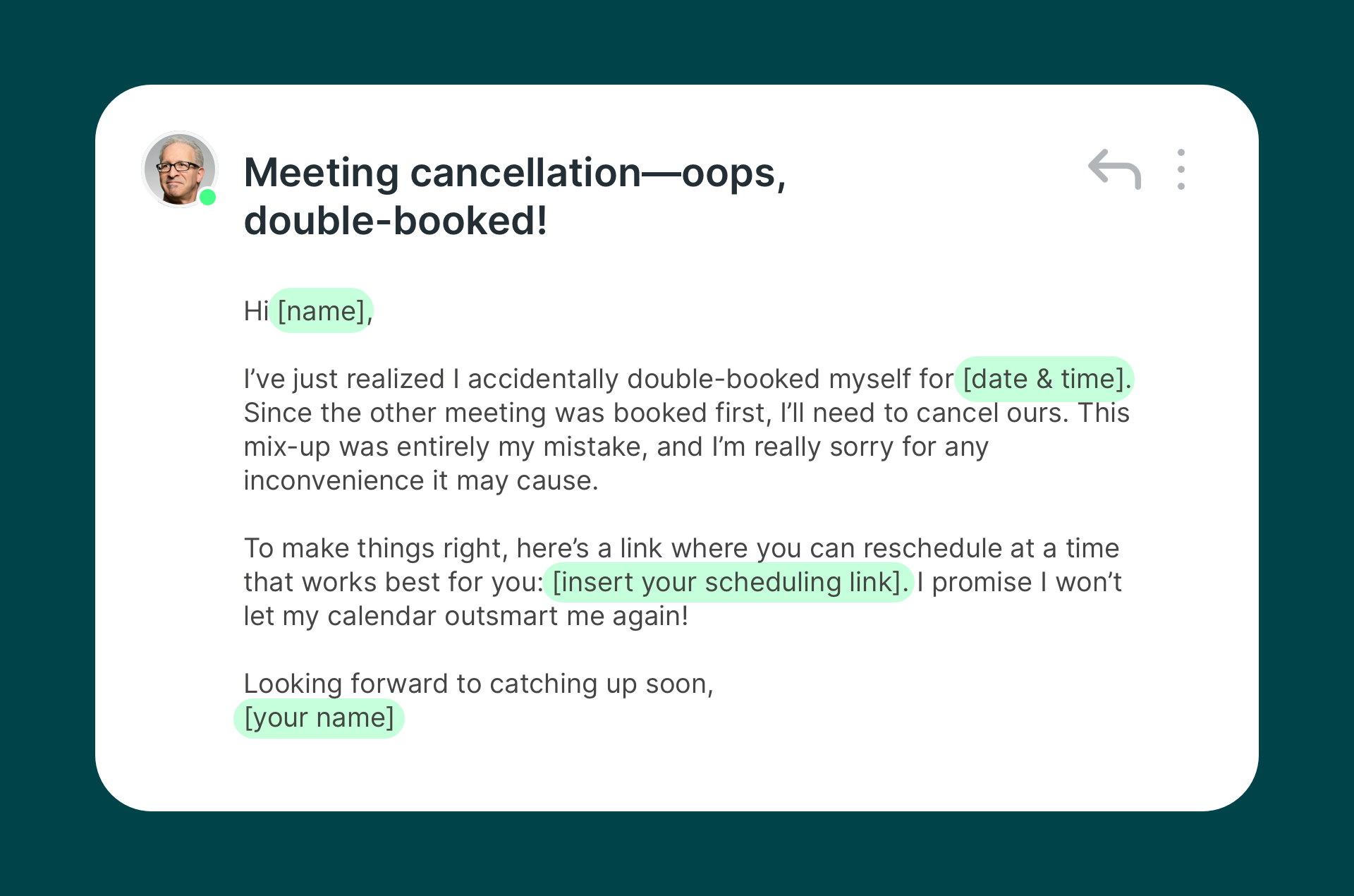 meeting cancellation template due to double booking